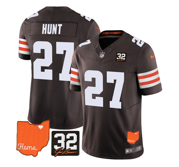 Cleveland Browns #27 Kareem Hunt Brown 2023 F.U.S.E. With Jim Brown Memorial Patch Vapor Untouchable Limited Stitched Jersey - Zenithce