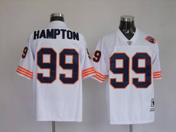 Mitchell Ness Bears #99 Dan Hampton White With Big Number Bear Patch Stitched Throwback Jersey - Zenithce