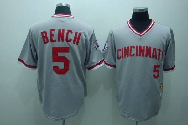 Mitchell And Ness Reds #5 Johnny Bench Stitched Grey Throwback Jersey - Zenithce