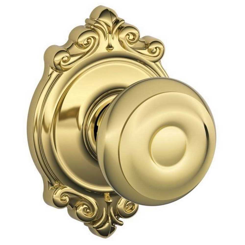 Schlage Georgian Passage Door Knob Set with Decorative Brookshire Trim F10GEO - Zenithce