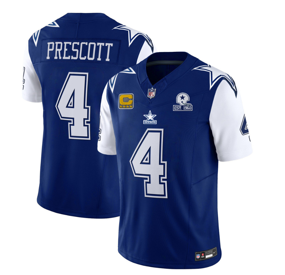 Dallas Cowboys #4 Dak Prescott 2023 F.U.S.E. Navy With Established In 1960 Patch And 4-Star C Patch Stitched Jersey - Zenithce