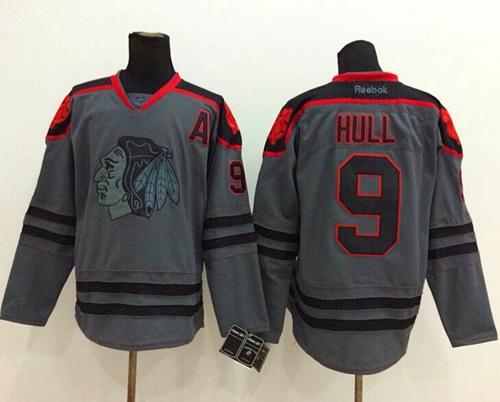 Blackhawks #9 Bobby Hull Charcoal Cross Check Fashion Stitched Jersey - Zenithce