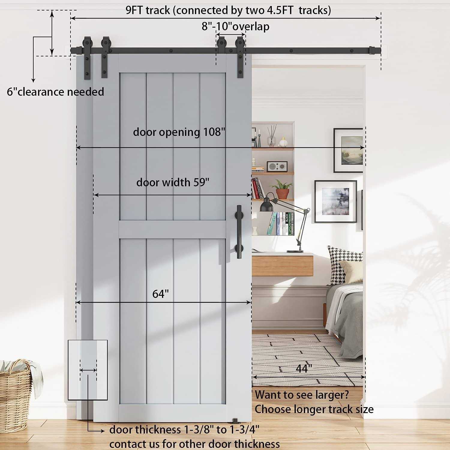 WINSOON Single Track Bypass Barn Door Hardware Double Doors Kit - Zenithce