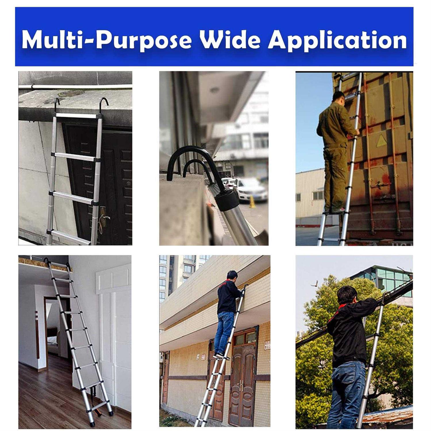 Telescoping Extension Ladder 14.5 FT Folding Telescopic Aluminum Ladders Lightweight Collapsible Ladder Step for RV Roof Attic Home - Zenithce