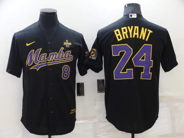 Los Angeles Dodgers Front #8 Back #24 Kobe Bryant Black 'Mamba' Throwback With KB Patch Cool Base Stitched Jersey - Zenithce