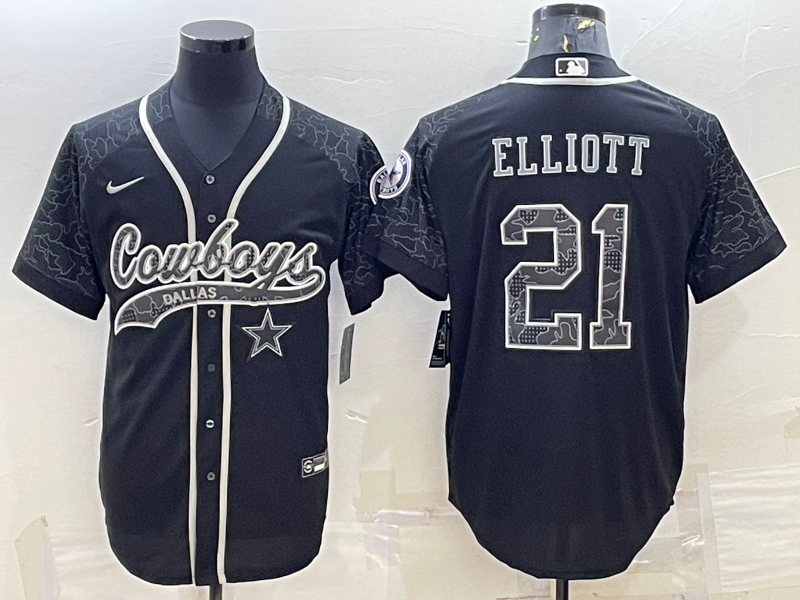 Dallas Cowboys #21 Ezekiel Elliott Black Reflective With Patch Cool Base Stitched Baseball Jersey - Zenithce