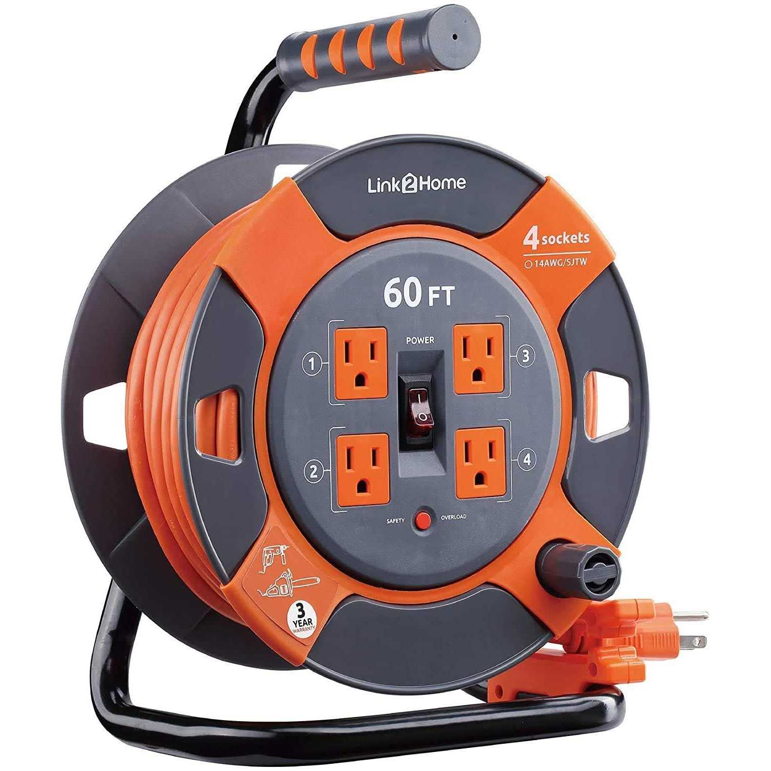 Link2Home Cord Reel 25 ft. Extension Cord Power Outlets - Zenithce