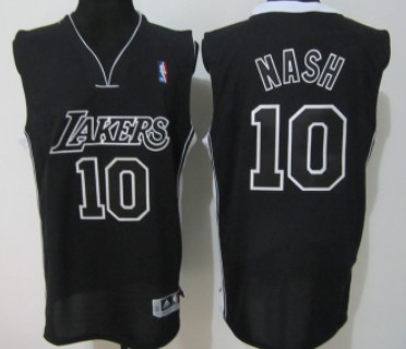 Los Angeles Lakers #10 Steve Nash Black With Black Authentic Jersey - Zenithce