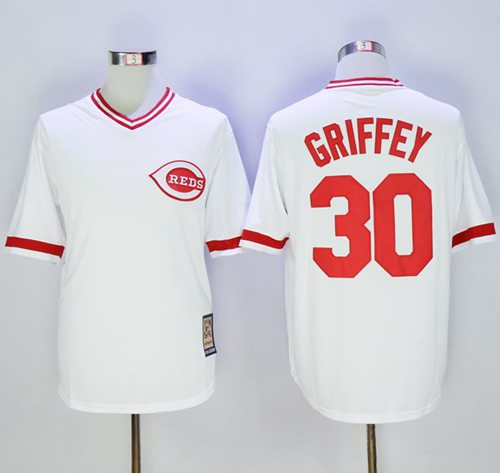 Mitchell And Ness Reds #30 Ken Griffey White Throwback Stitched Jersey - Zenithce
