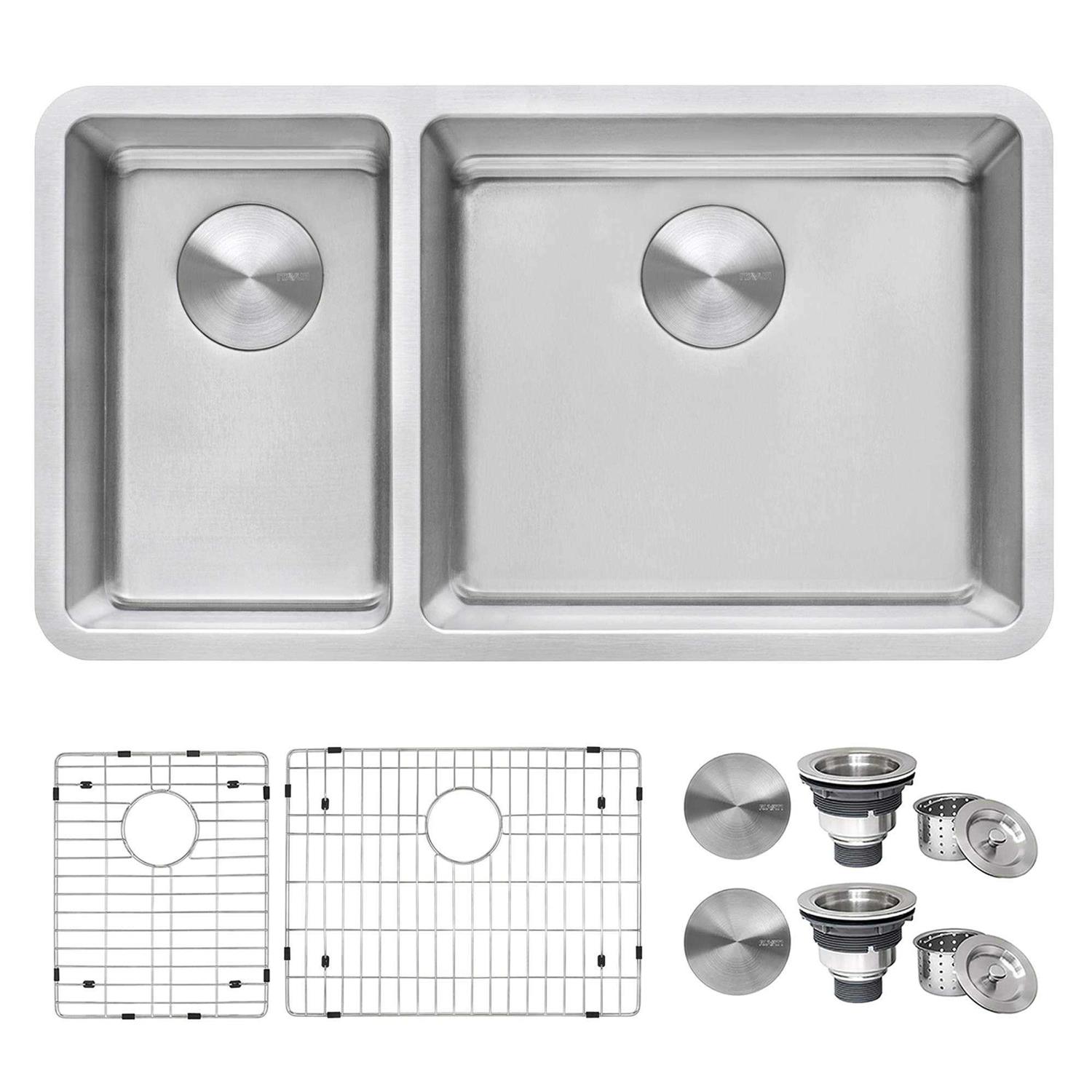 Ruvati 32-inch Slope Bottom Offset Drain Undermount Kitchen Sink Single Bowl Stainless Steel RVH7490 - Zenithce