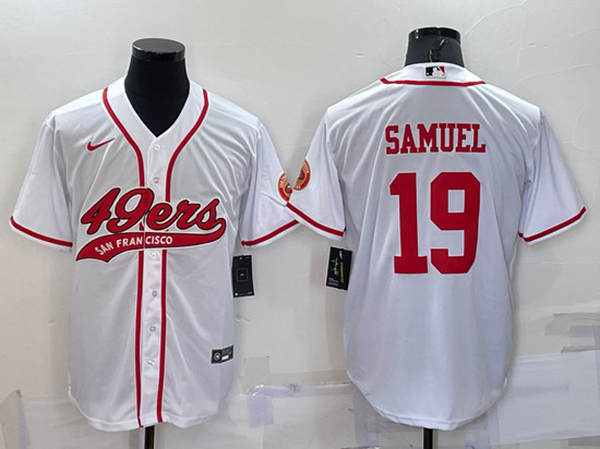 San Francisco 49ers #19 Deebo Samuel White With Patch Cool Base Stitched Baseball Jersey - Zenithce