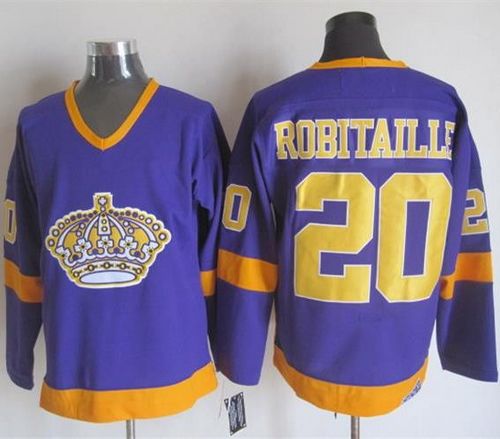 Kings #20 Luc Robitaille Purple Yellow CCM Throwback Stitched Jersey - Zenithce