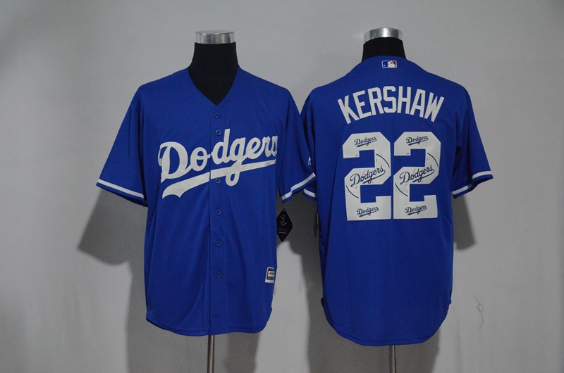 Los Angeles Dodgers #22 Clayton Kershaw Blue Team Logo Print Cool Base Stitched Jersey - Zenithce