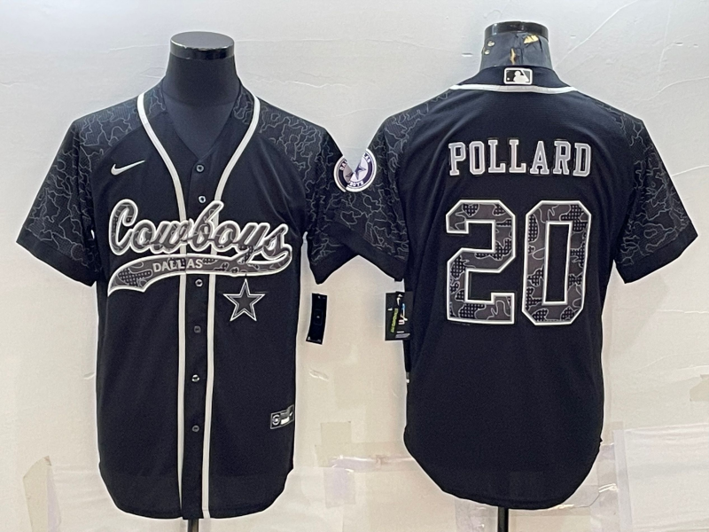 Dallas Cowboys #20 Tony Pollard Black Reflective With Patch Cool Base Stitched Baseball Jersey - Zenithce