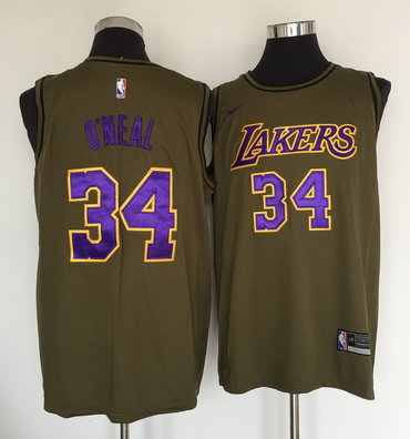 Los Angeles Lakers #34 Shaquille O'Neal Olive Swingman Jersey - Zenithce