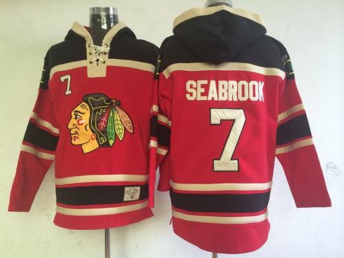 Blackhawks #7 Brent Seabrook Red Sawyer Hooded Sweatshirt Stitched Jersey - Zenithce