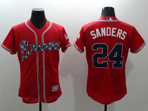Braves #24 Deion Sanders Red Flexbase Authentic Collection Stitched Jersey - Zenithce