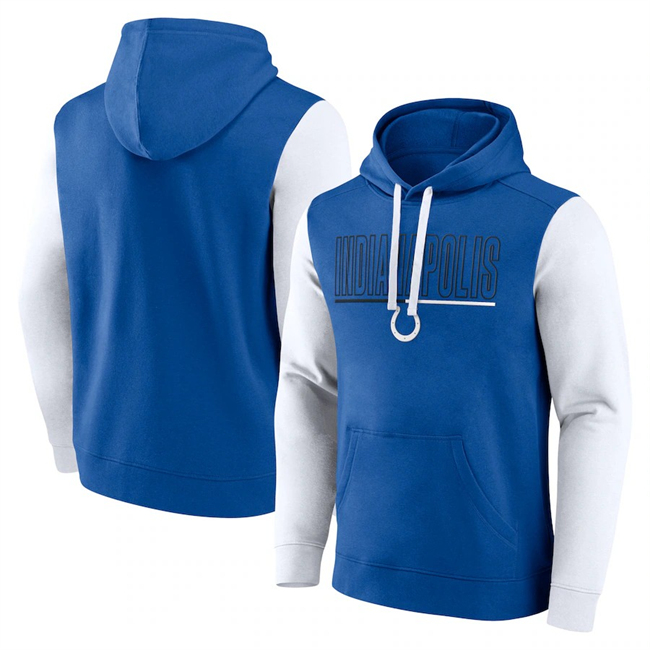 Indianapolis Colts Blue White Outline Pullover Hoodie - Zenithce