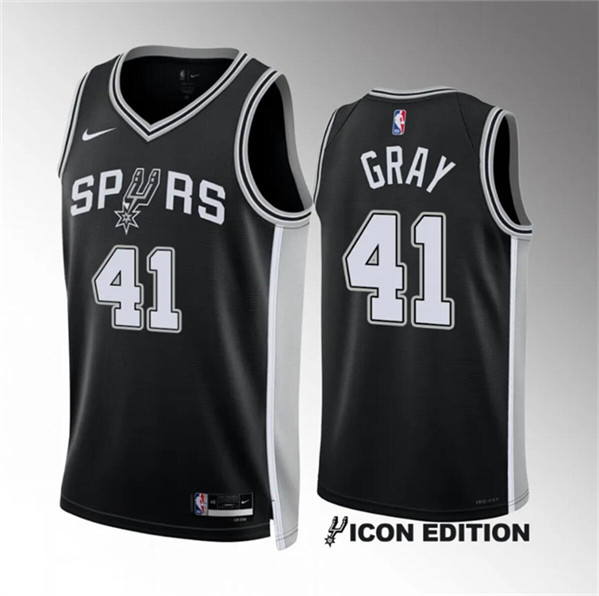 San Antonio Spurs #41 Raiquan Gray Black 2022-23 Icon Edition Stitched Jersey - Zenithce