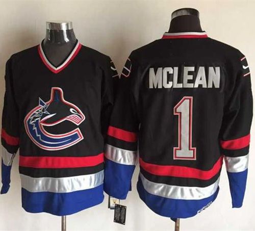 Canucks #1 Kirk Mclean Black Blue CCM Throwback Stitched Jersey - Zenithce
