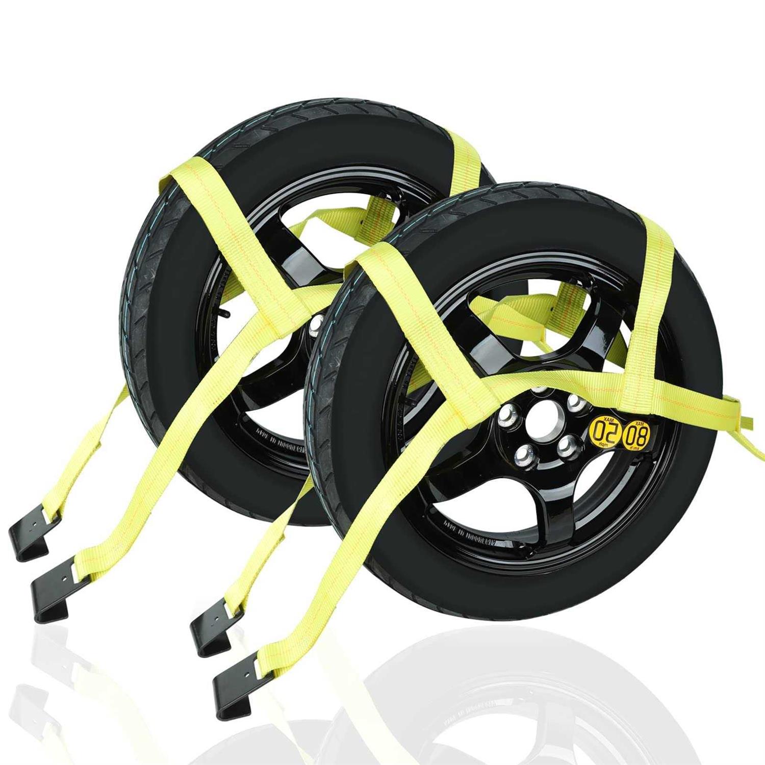 FSBCGT Set of 2 Tow Dolly Straps with Flat Hook Basket Strap,Fits Most 16-20 Tires Webbing Ratchet Straps - Zenithce