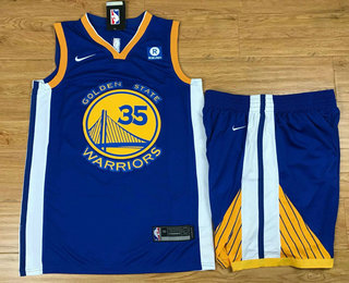 Golden State Warriors #35 Kevin Durant Royal Blue 2017-2018 Swingman Stitched Jersey With Shorts - Zenithce