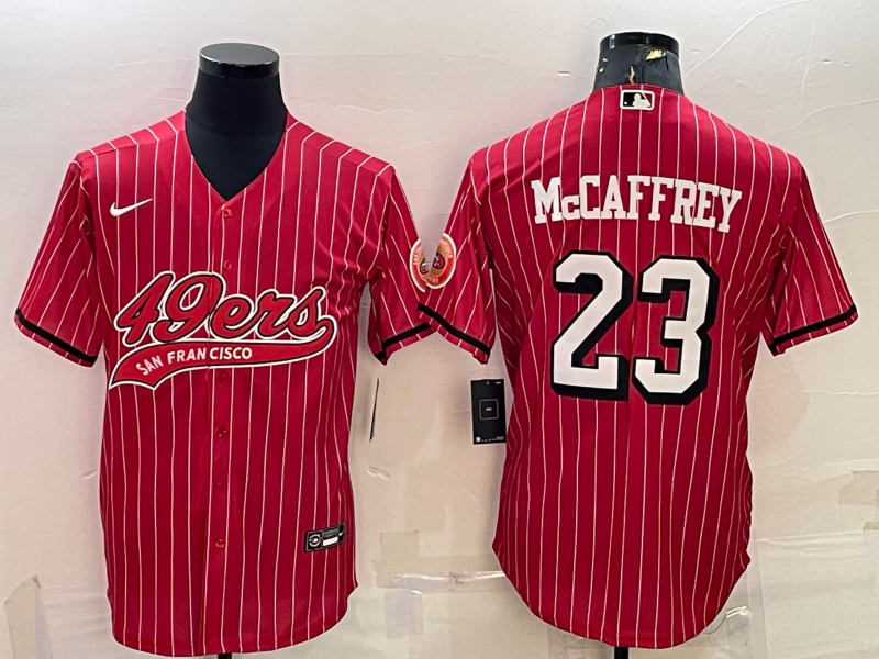 San Francisco 49ers #23 Christian McCaffrey Red With Patch Cool Base Stitched Baseball Jersey - Zenithce