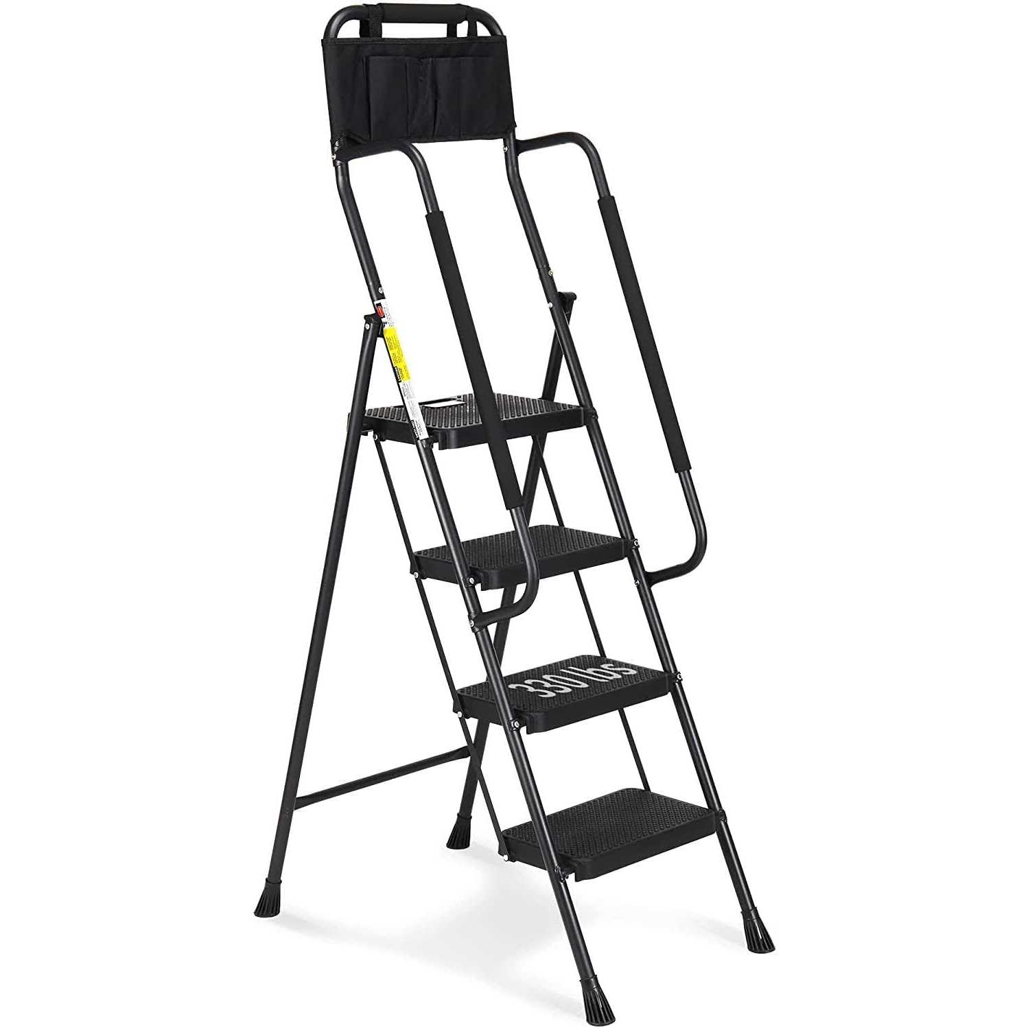 Hbtower 3 Step Ladder with Handrails Folding Step Stool with Attachable Tool Bag & Anti-Slip Wide Pedal for Home Kitchen Pantry - Zenithce
