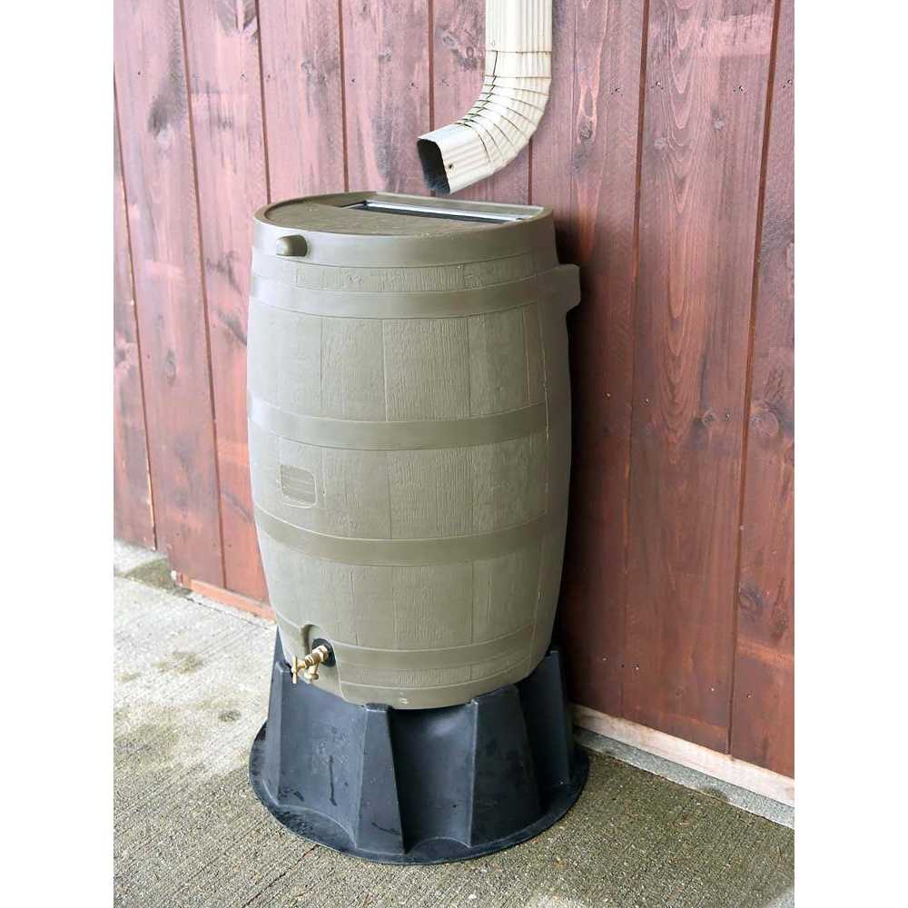 RTS Companies Inc RTS Home Accents Polyethylene 50 Gallon Flat Back Eco Rain Barrel with Stand - Zenithce