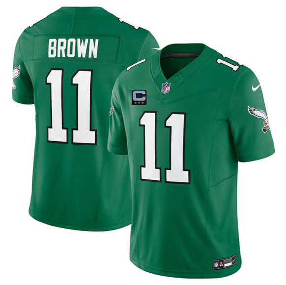 Philadelphia Eagles #11 A.J. Brown Kelly Green 2025 F.U.S.E. With 3-Star C Patch Vapor Untouchable Limited Throwback Stitched Jersey - Zenithce