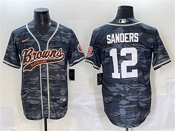 Cleveland Browns #12 Shedeur Sanders Gray Camo With Patch Cool Base Stitched Jersey - Zenithce