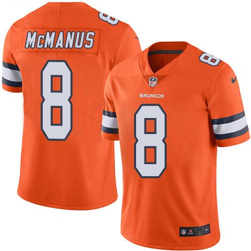 Broncos #8 Brandon McManus Orange Stitched Limited Rush Nike Jersey - Zenithce