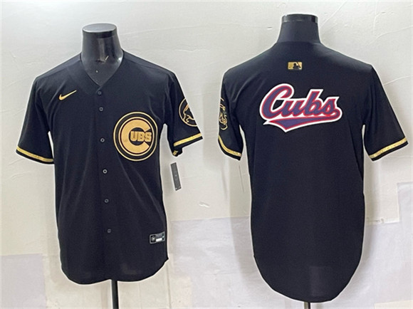 Chicago Cubs Team Big Logo Black Gold Limited Stitched Jersey - Zenithce