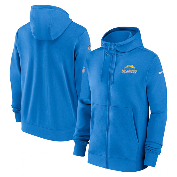 Los Angeles Chargers Light Blue Sideline Club Performance Full-Zip Hoodie - Zenithce