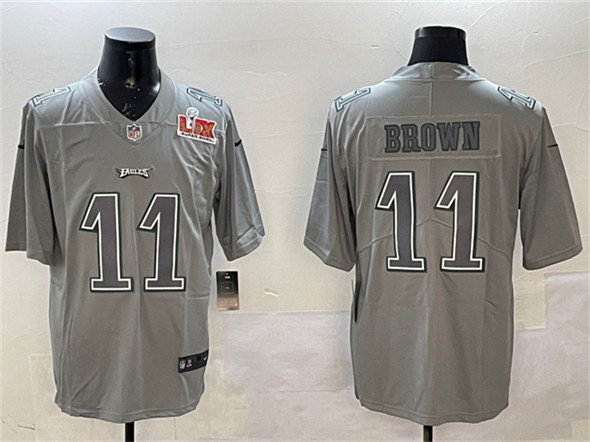 Philadelphia Eagles #11 A. J. Brown Gray 2025 Super Bowl LIX Patch Atmosphere Fashion Vapor Untouchable Limited Stitched Jersey - Zenithce