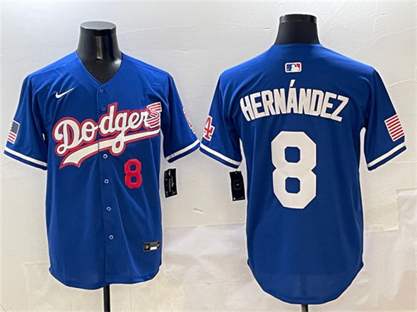 Los Angeles Dodgers #8 Enrique Hernández Royal With American Flag Patch Limited Stitched Jersey - Zenithce