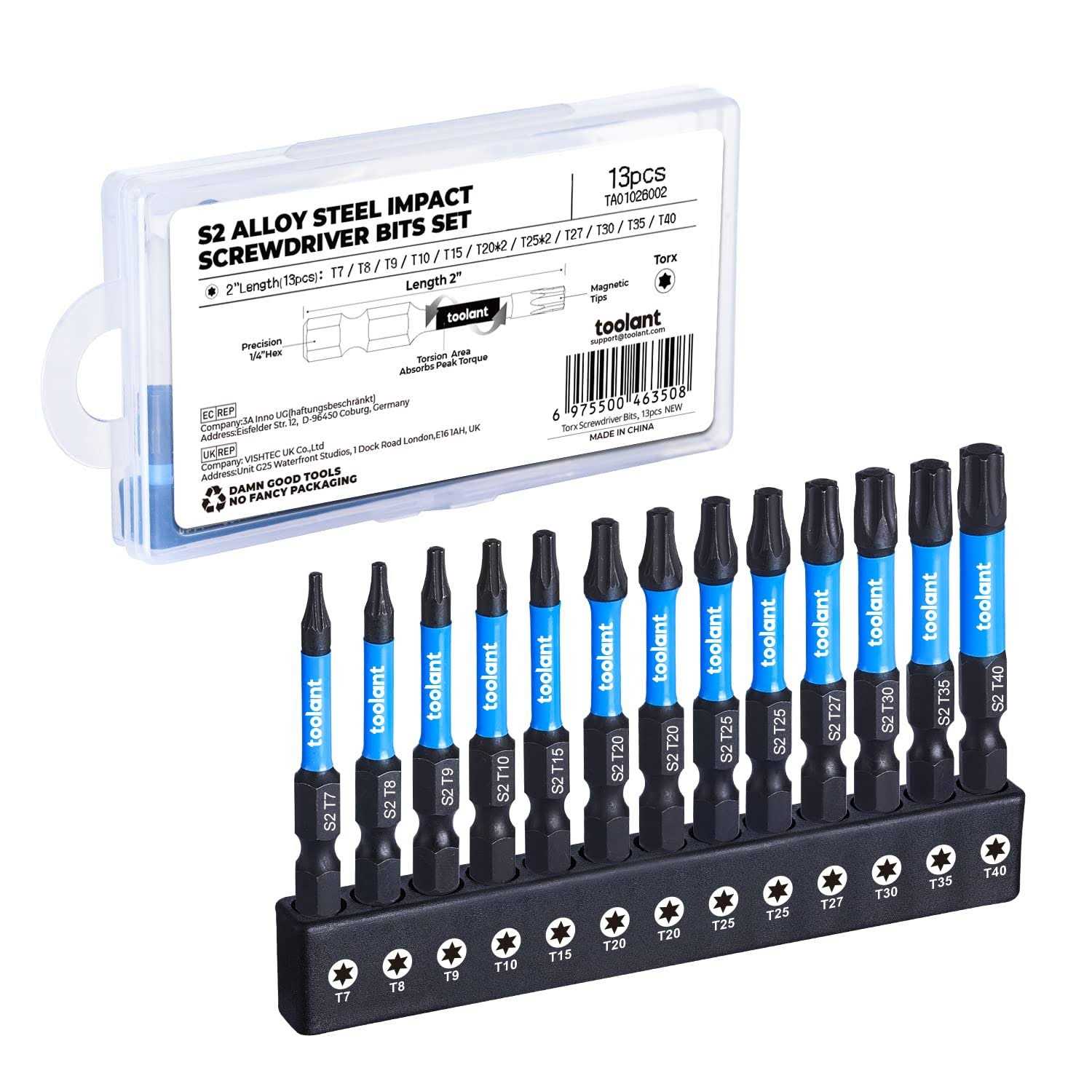 toolant Impact Security Steel Torx Bit Set With Magnetic Bit Holder and Storage Box - Zenithce