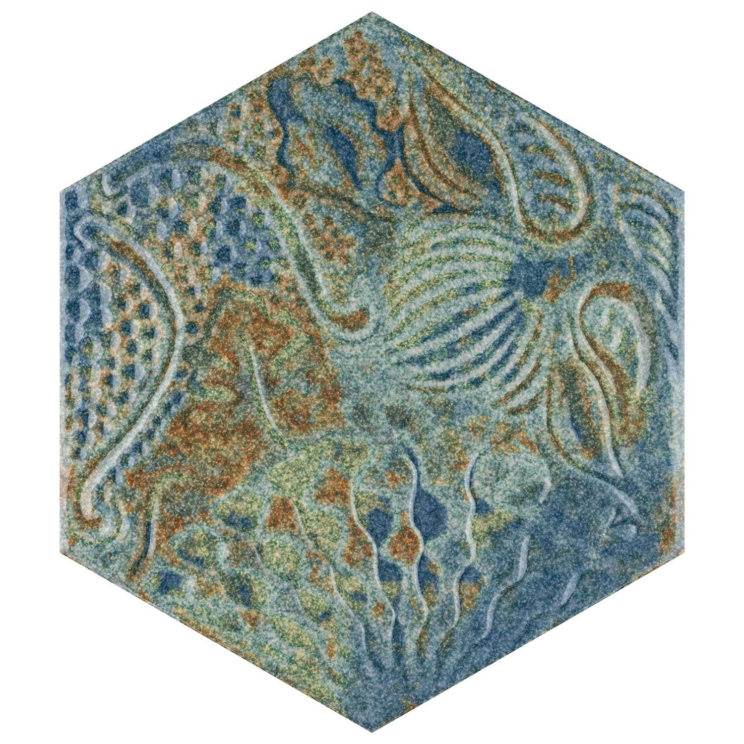 Merola Tile Gaudi React Hex Ocean 8-5/8 x 9-7/8 Porcelain Floor and Wall Tile - Zenithce