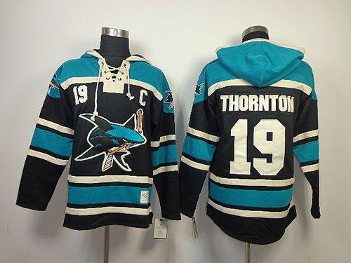 Sharks #19 Joe Thornton Black Sawyer Hooded Sweatshirt Stitched Jersey - Zenithce