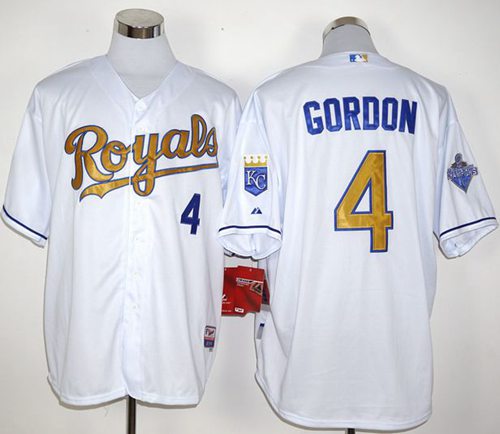 Royals #4 Alex Gordon White 2015 World Series Champions Gold Program Stitched Jersey - Zenithce