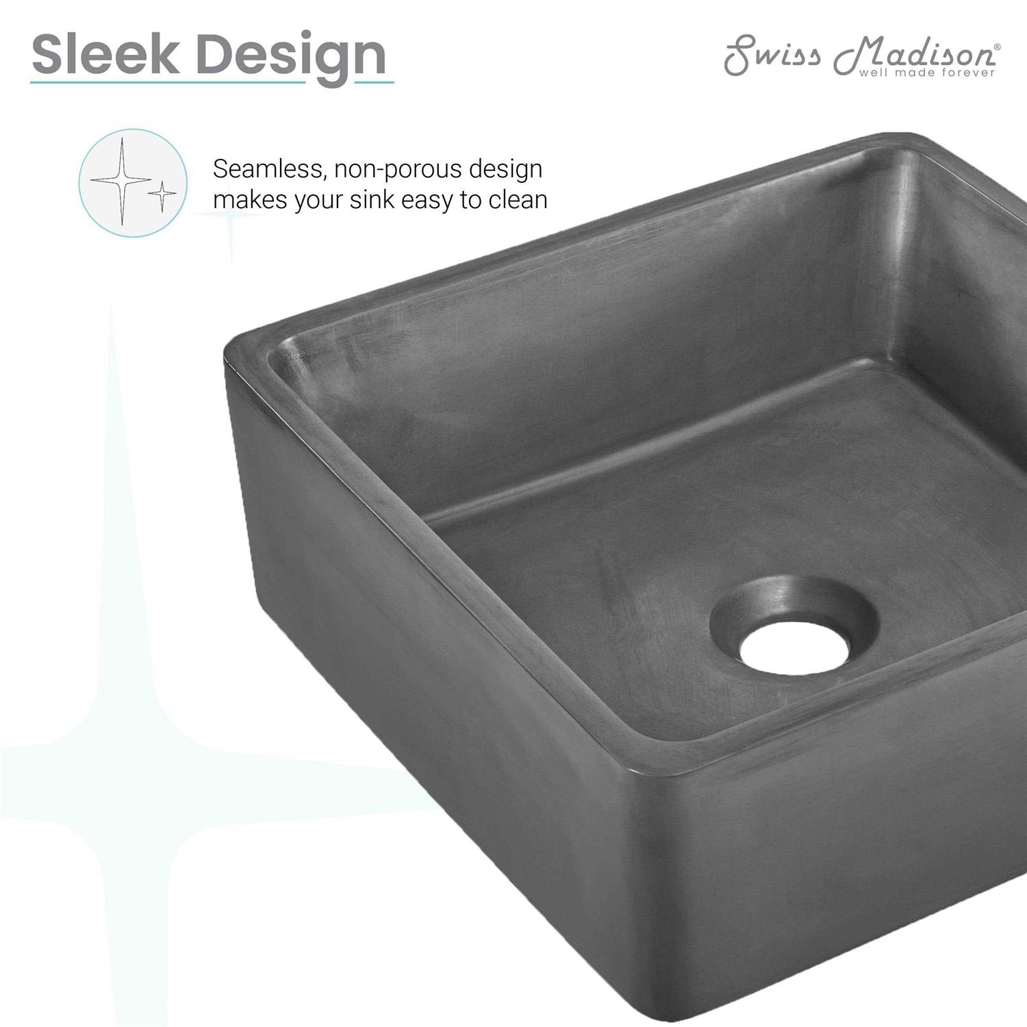 Swiss Madison Lisse 14.5 Round Concrete Vessel Bathroom Sink in Dark Grey - Zenithce