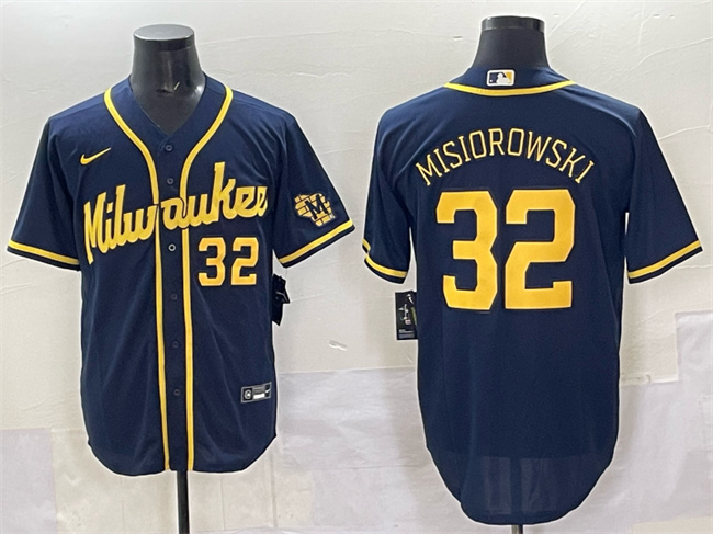 Milwaukee Brewers #32 Jacob Misiorowski Navy 2025 With Patch Stitched Jersey - Zenithce
