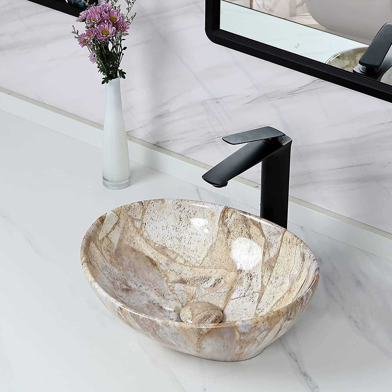 Davivy 16” X 13.5” Oval Vessel Sink with Pop Up Drain,Bathroom Sinks Above - Zenithce