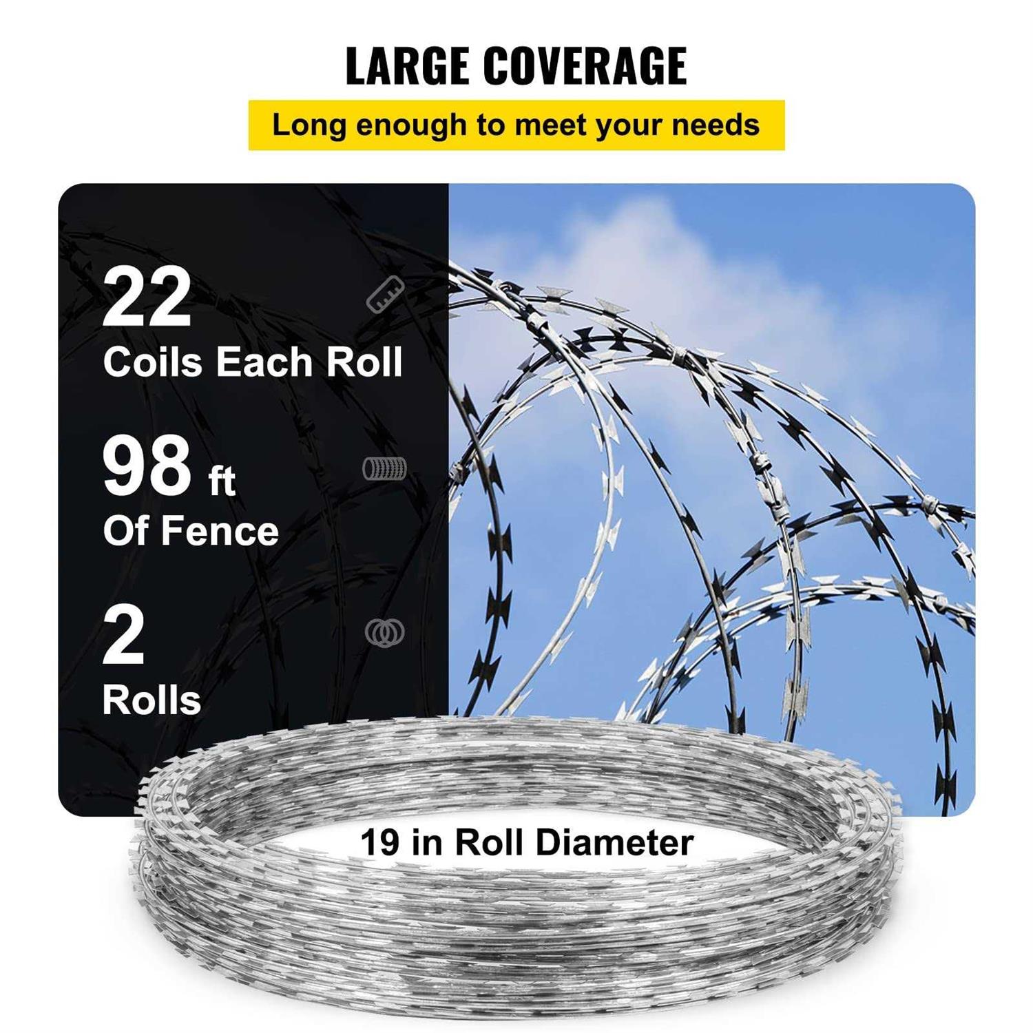 VEVOR Razor Wires Razor Barbed Wire Coils 49 ft Per Roll Razor Wire Fencing Razor Fence - Zenithce