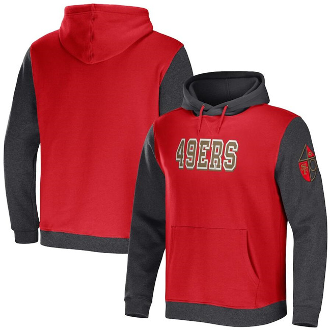 San Francisco 49ers X Darius Rucker Collection Scarlet Charcoal Colorblock Pullover Hoodie - Zenithce