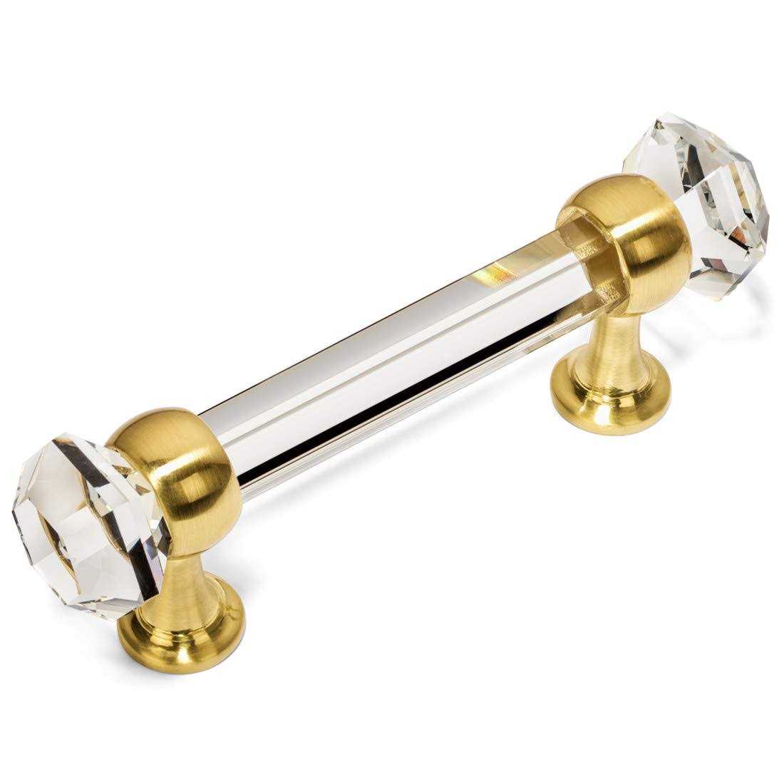 Cosmas 6393bb-c Brushed Brass with Clear Glass Cabinet Handle Pull - Zenithce