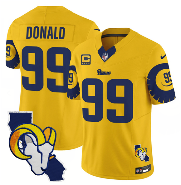 Los Angeles Rams #99 Aaron Donald Gold 2025 4-Star C Patch F.U.S.E. V2 Limited Stitched Jersey - Zenithce