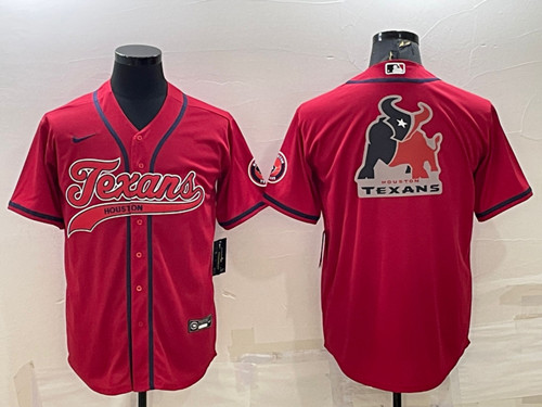 Houston Texans Red Team Big Logo With Patch Cool Base Stitched Baseball Jersey - Zenithce