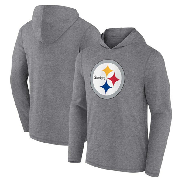 Pittsburgh Steelers Heather Gray Primary Logo Long Sleeve Hoodie - Zenithce