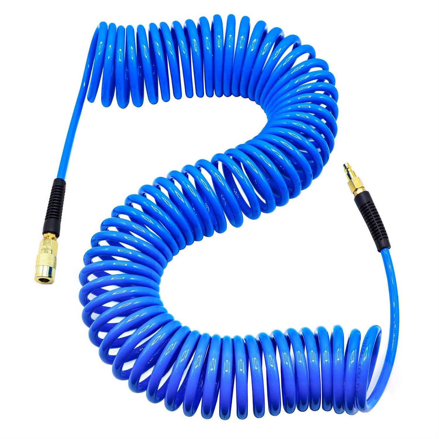 Yotoo Polyurethane Recoil Air Hose 1/4 Inner Diameter by 25′ Long with Bend Restrictor, 1/4 Industrial Quick Coupler and Plug - Zenithce